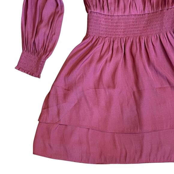 Evereve Women’s Sz XS NWT Shiloh Satin Long Sleeve Mini Dress Dusty Rose $118 - Picture 11 of 13